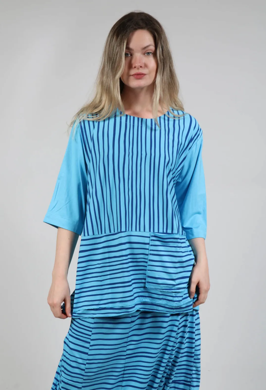 Bread and Butter Tops^Jersey Top in Turquoise with Blue Lines
