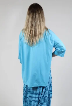 Bread and Butter Tops^Jersey Top in Turquoise with Blue Lines