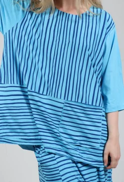 Bread and Butter Tops^Jersey Top in Turquoise with Blue Lines