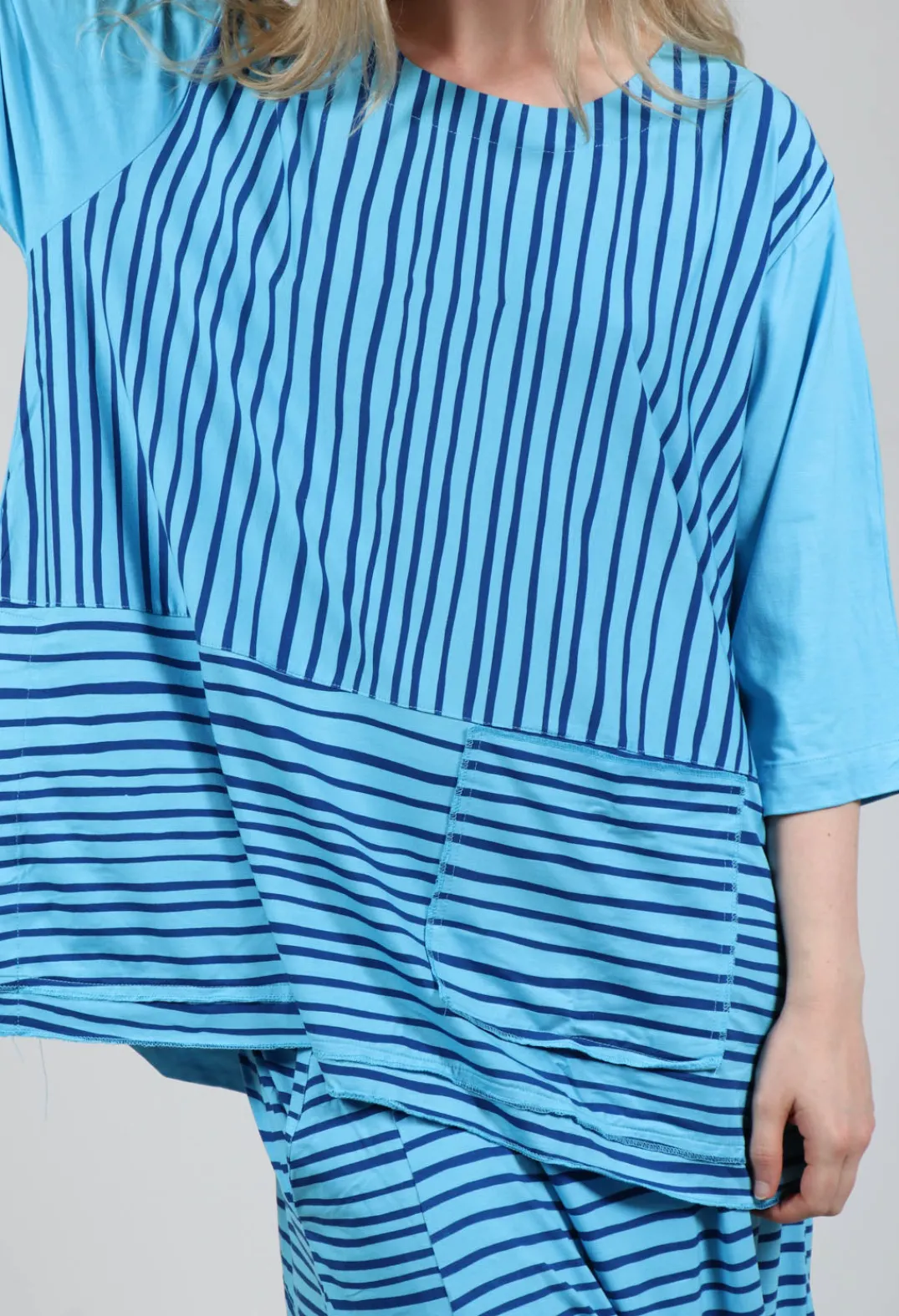 Bread and Butter Tops^Jersey Top in Turquoise with Blue Lines