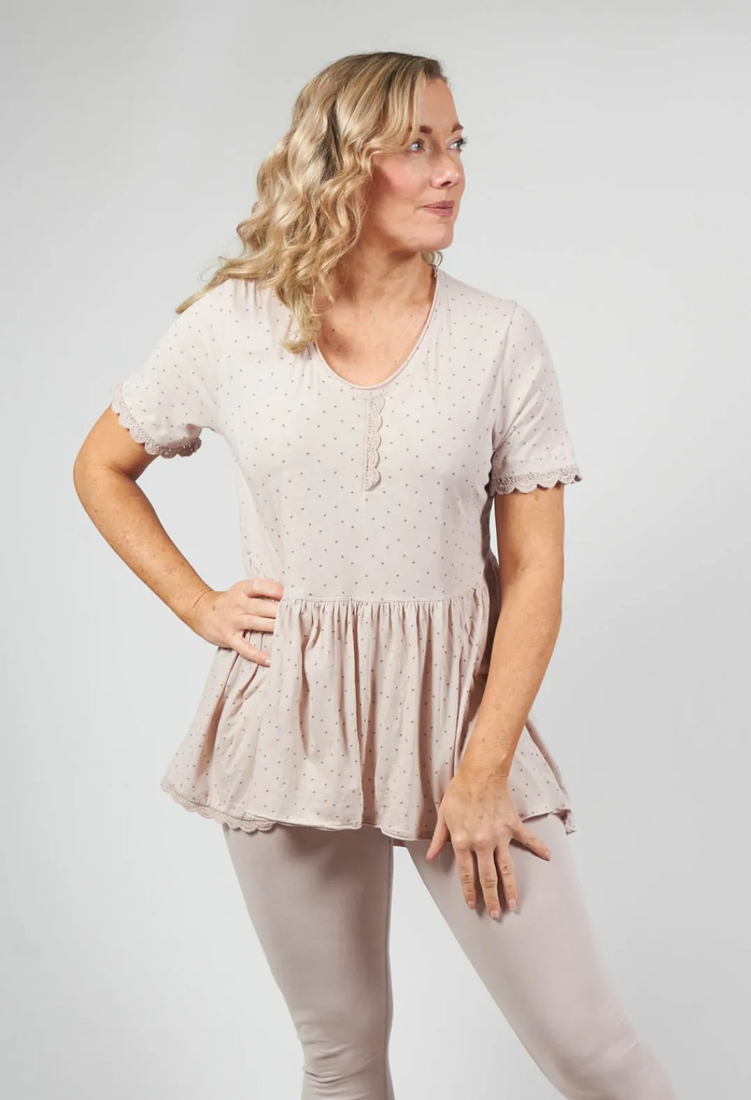 Ewa I Walla Shirts & Blouses^Jersey Top with Flared Hemline in Dots