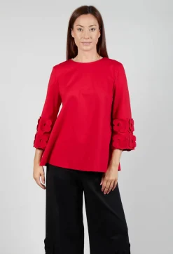 Mei Meij Tops^Jersey Top with Floral Embellishment in Marlboro