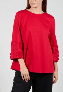 Mei Meij Tops^Jersey Top with Floral Embellishment in Marlboro