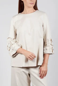 Mei Meij Tops^Jersey Top with Floral Embellishment in Sandshell