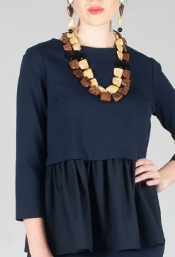 Mei Meij Shirts & Blouses^Jersey Top with Peplum Hem in Blue Nights and Dark Navy