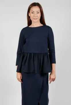 Mei Meij Shirts & Blouses^Jersey Top with Peplum Hem in Blue Nights and Dark Navy