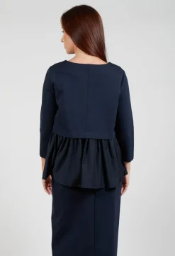 Mei Meij Shirts & Blouses^Jersey Top with Peplum Hem in Blue Nights and Dark Navy