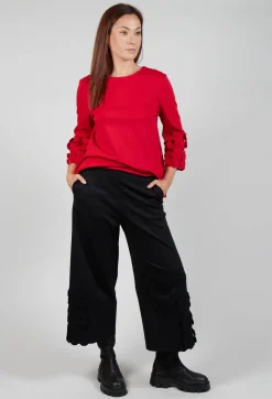 Mei Meij Trousers^Jersey Trousers with Floral Embellishment in Nero