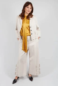 Mei Meij Trousers^Jersey Trousers with Floral Embellishment in Sandshell