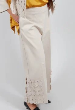Mei Meij Trousers^Jersey Trousers with Floral Embellishment in Sandshell