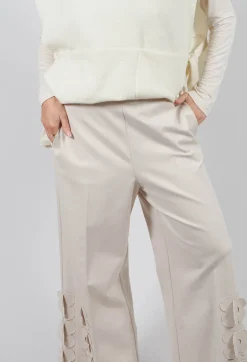 Mei Meij Trousers^Jersey Trousers with Floral Embellishment in Sandshell