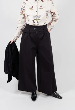 Mei Meij Trousers^Jersey Wide Leg Trousers with Belt in Nero