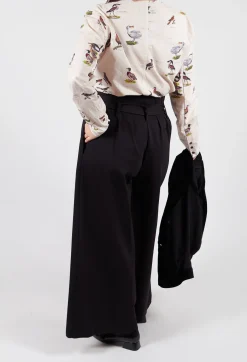 Mei Meij Trousers^Jersey Wide Leg Trousers with Belt in Nero