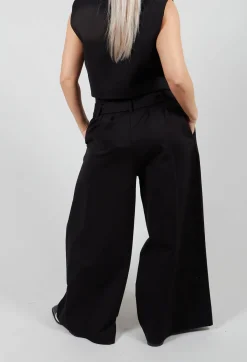 Mei Meij Trousers^Jersey Wide Leg Trousers with Belt in Nero