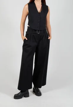 Mei Meij Trousers^Jersey Wide Leg Trousers with Belt in Nero