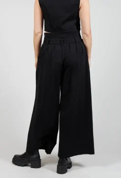 Mei Meij Trousers^Jersey Wide Leg Trousers with Belt in Nero