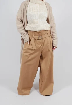 Mei Meij Trousers^Jersey Wide Leg Trousers with Belt in Camel
