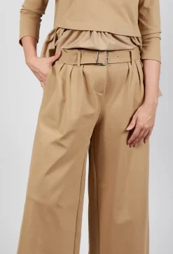 Mei Meij Trousers^Jersey Wide Leg Trousers with Belt in Camel