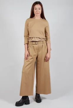 Mei Meij Trousers^Jersey Wide Leg Trousers with Belt in Camel
