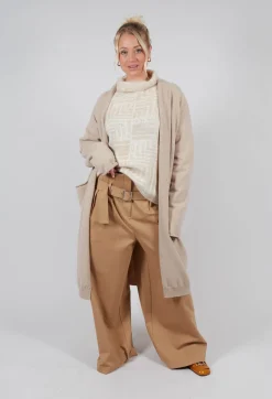 Mei Meij Trousers^Jersey Wide Leg Trousers with Belt in Camel
