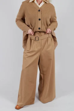 Mei Meij Trousers^Jersey Wide Leg Trousers with Belt in Camel
