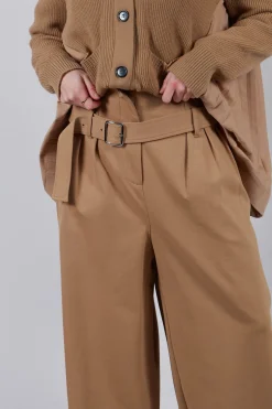 Mei Meij Trousers^Jersey Wide Leg Trousers with Belt in Camel