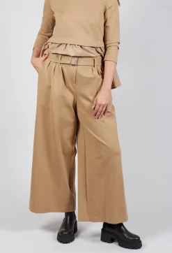 Mei Meij Trousers^Jersey Wide Leg Trousers with Belt in Camel