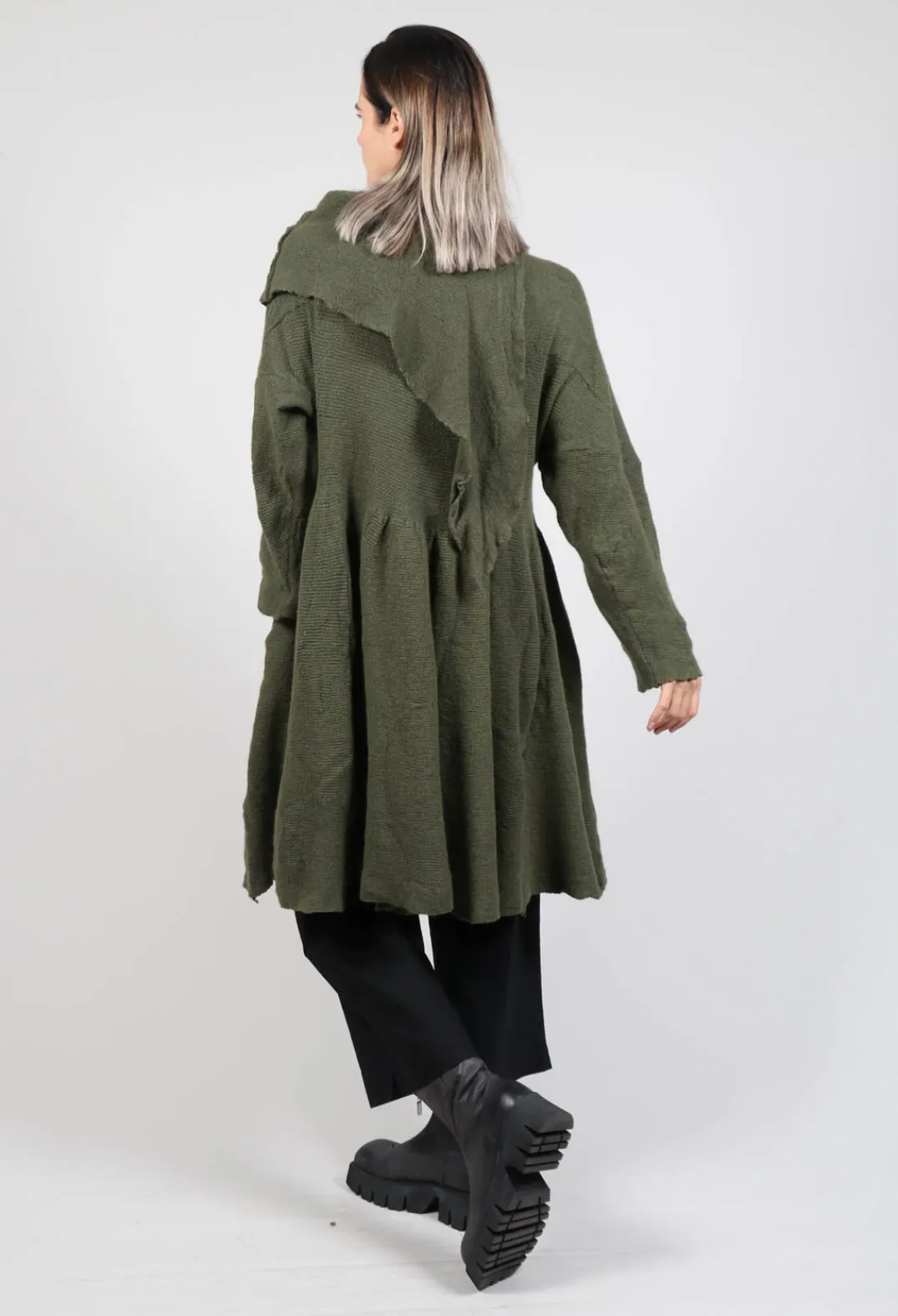 Rundholz Dip Knitwear^Jumper Dress with Ascot Neck Detail in Olive