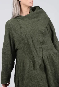 Rundholz Dip Knitwear^Jumper Dress with Ascot Neck Detail in Olive