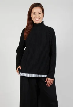 Mei Meij Tops^Jumper with Striped Underlay in Nero and Off White Antracite