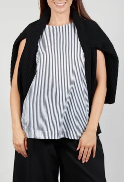Mei Meij Tops^Jumper with Striped Underlay in Nero and Off White Antracite