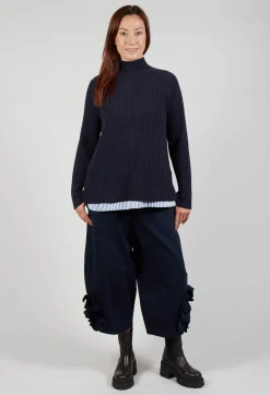 Mei Meij Tops^Jumper with Striped Underlay in Dark Navy and Off White