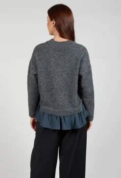 Mei Meij Cardigans^Knitted Cardigan with Frill Hem in Grey and Piomb