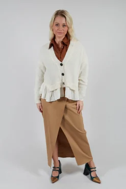 Mei Meij Cardigans^Knitted Cardigan with Frill Hem in White Wool