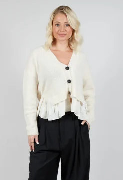 Mei Meij Cardigans^Knitted Cardigan with Frill Hem in White Wool