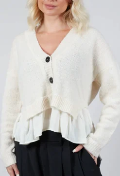 Mei Meij Cardigans^Knitted Cardigan with Frill Hem in White Wool