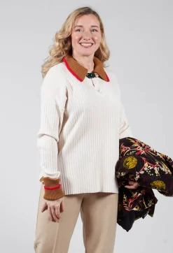 Beatrice B Jumpers^Knitted Collar V Neck Loose Fit Jumper in Biege