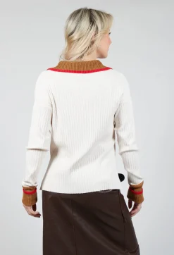 Beatrice B Jumpers^Knitted Collar V Neck Loose Fit Jumper in Biege