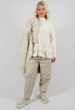 Mei Meij Jumpers^Knitted Jumper with Frill Hem in White Wool