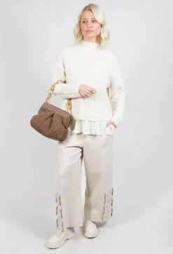 Mei Meij Jumpers^Knitted Jumper with Frill Hem in White Wool