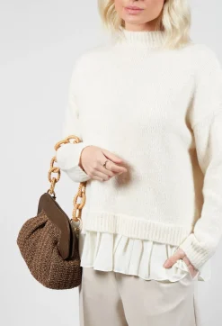 Mei Meij Jumpers^Knitted Jumper with Frill Hem in White Wool