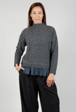 Mei Meij Jumpers^Knitted Jumper with Frill Hem in Grey and Piomb