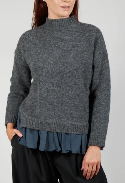 Mei Meij Jumpers^Knitted Jumper with Frill Hem in Grey and Piomb