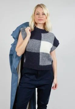 Collectors Club Jumpers^Knitted Vest Checked Jaquard in Navy