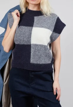 Collectors Club Jumpers^Knitted Vest Checked Jaquard in Navy