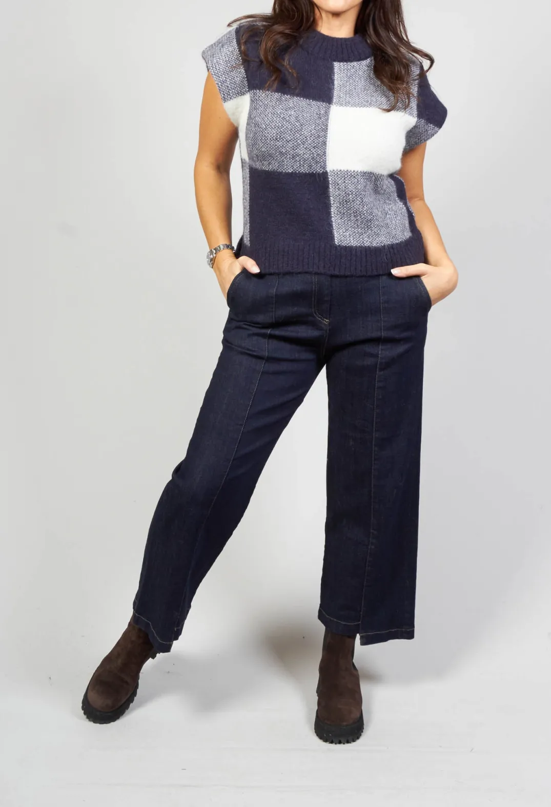 Collectors Club Jumpers^Knitted Vest Checked Jaquard in Navy