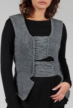 Isabel Benenato Tops^Knitted Vest with Ladder Feature in Grey