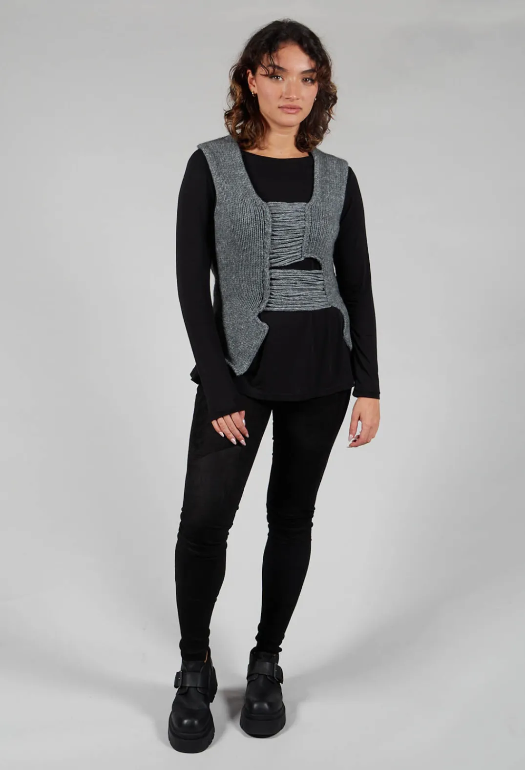 Isabel Benenato Tops^Knitted Vest with Ladder Feature in Grey