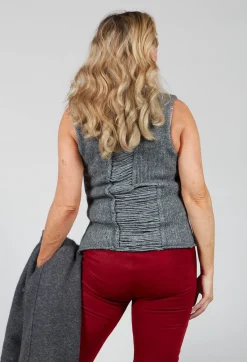 Isabel Benenato Tops^Knitted Vest with Ladder Feature in Grey