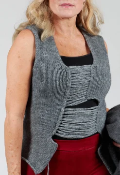 Isabel Benenato Tops^Knitted Vest with Ladder Feature in Grey